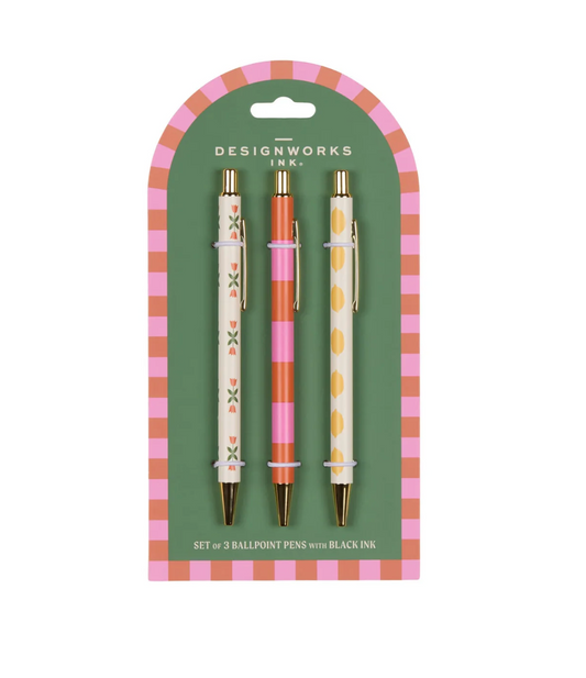 A Dopo Set Of 3 Pens - Flower, Stripe, Lemon