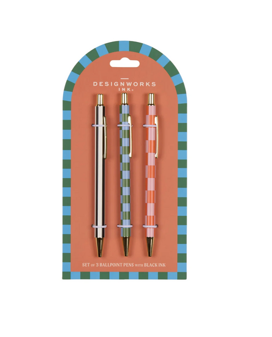 A Dopo Set Of 3 Pens - Stripes & Checks