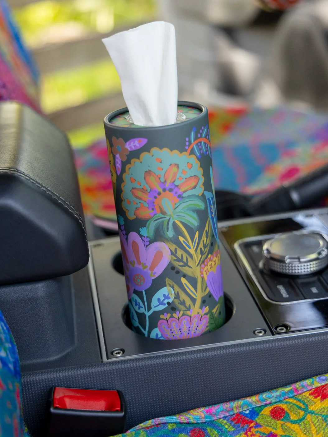 Car Tissues, Set of 3 - Navy Folk Flower