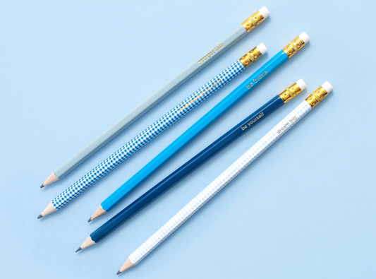 Blue Gingham Pencil Set