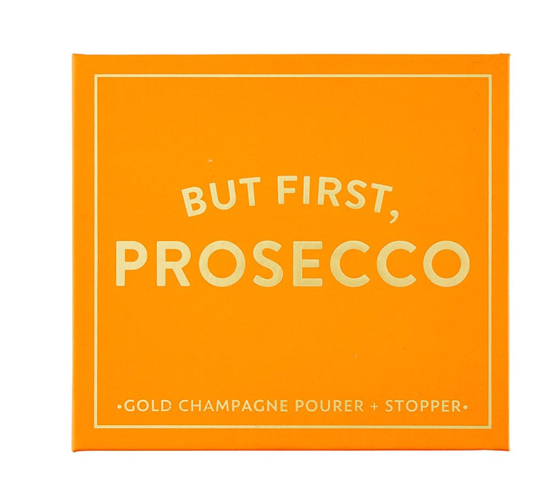 Champagne Stopper + Pourer Book Box - But First, Prosecco