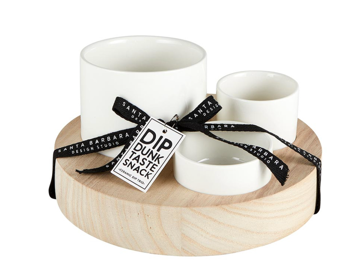 Trio Ceramic Bowls With Wood Base