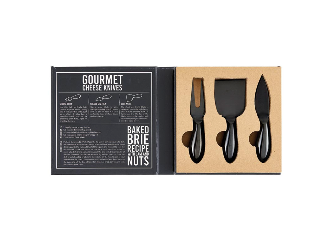 Black Gourmet Cheese Knives Book Box