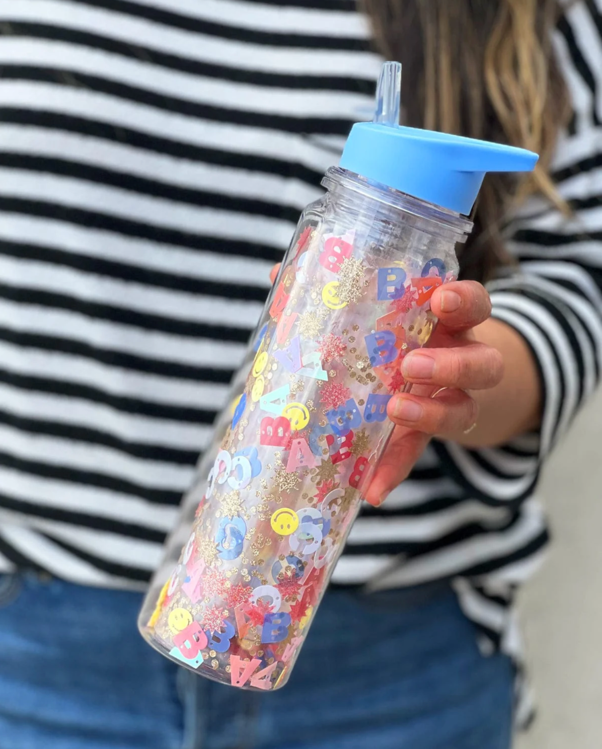 Little Letters Confetti Water Bottle with Straw