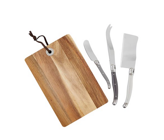 Acacia Wood Cheese Board with Knives Book Box