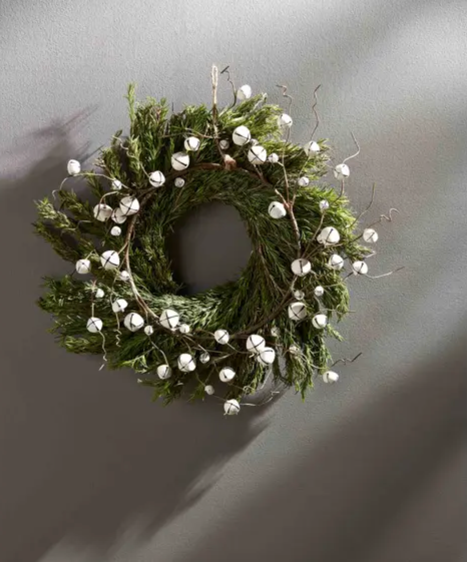 WHITE JINGLE BELL WREATH