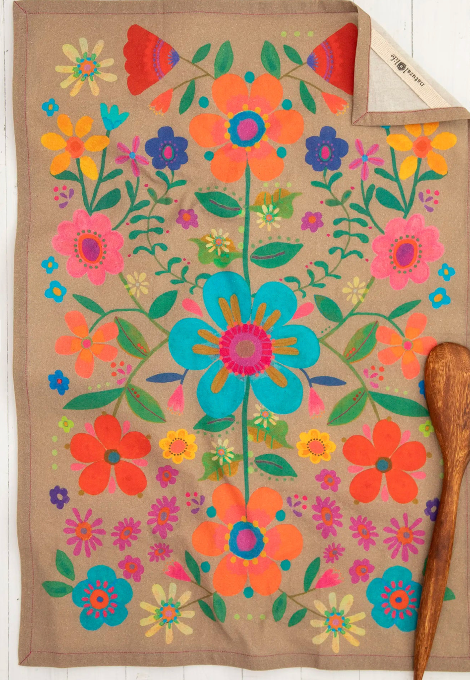 Kitchen Dish Towel - Cocoa Folk Flower