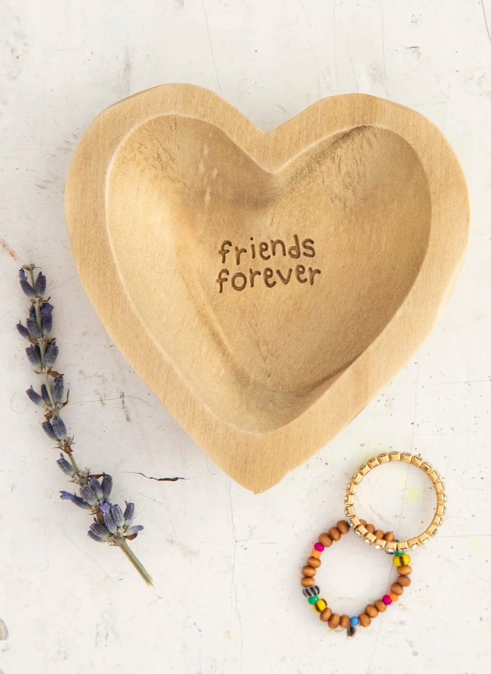 Wooden Heart Trinket Jewelry Dish - Friends Forever