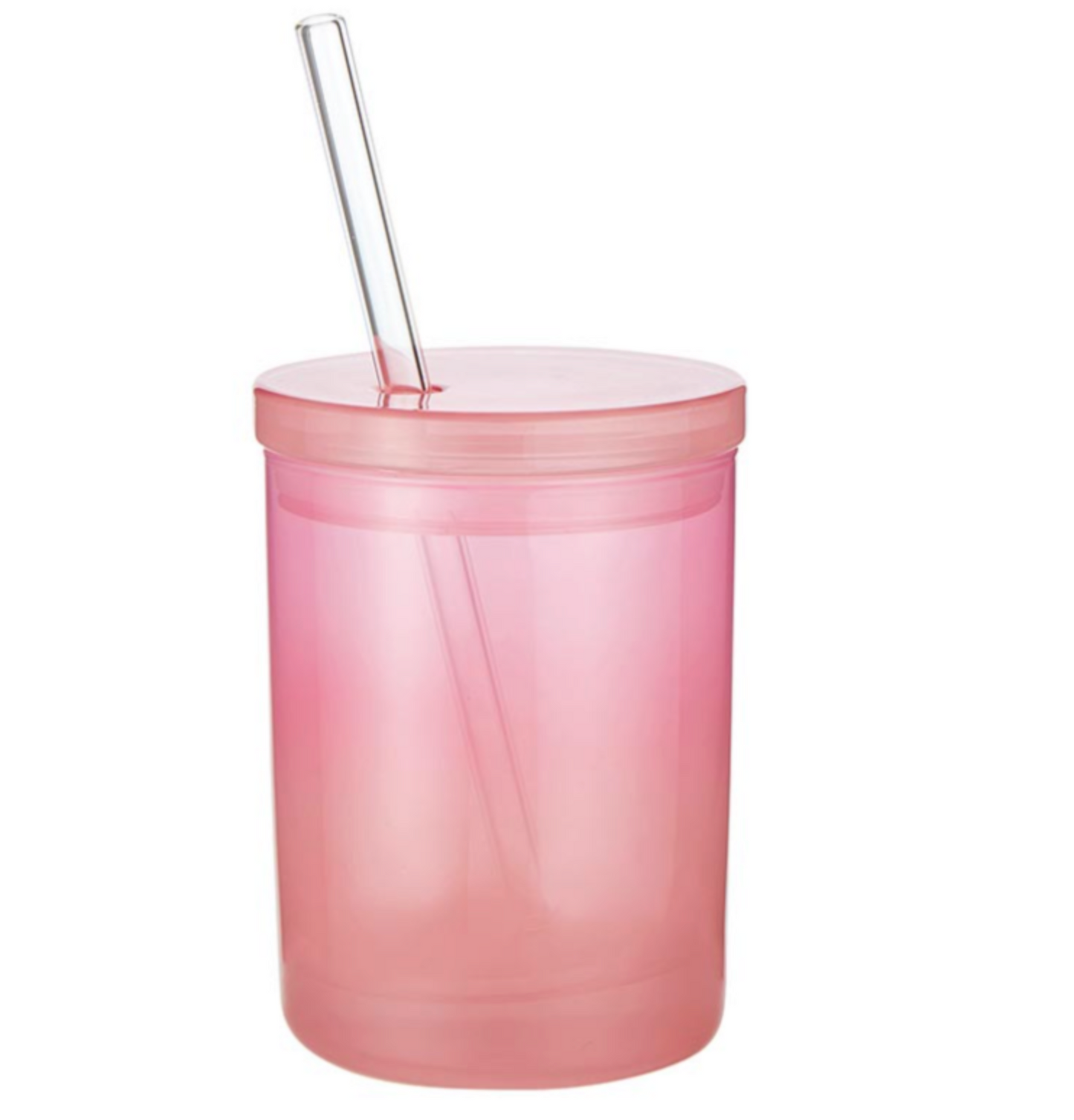 Glass DOF with Lid and Straw - Coral Pink