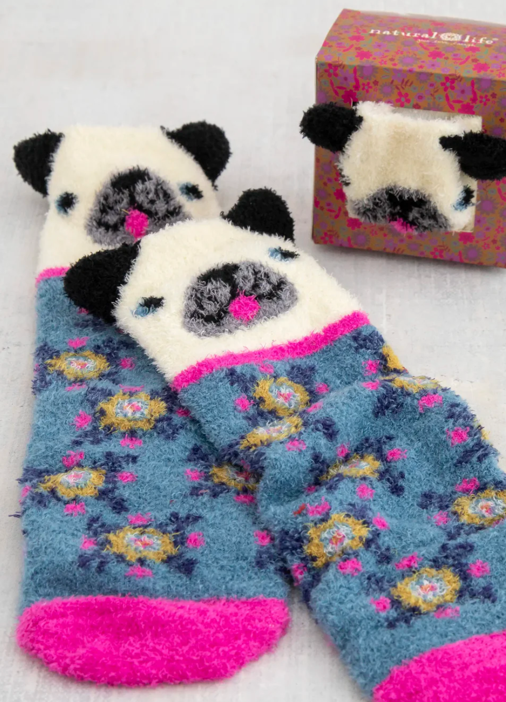 Boxed Cozy Critter Socks - Cream Dog