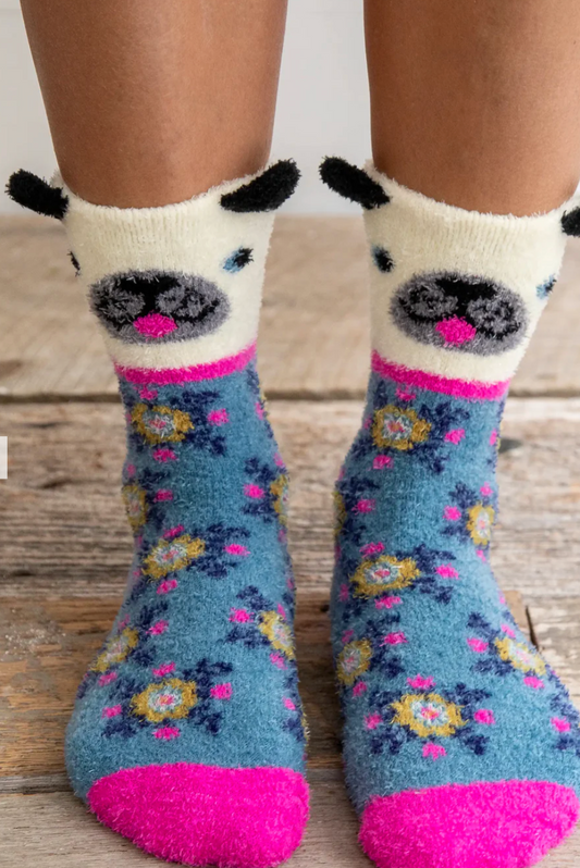 Boxed Cozy Critter Socks - Cream Dog