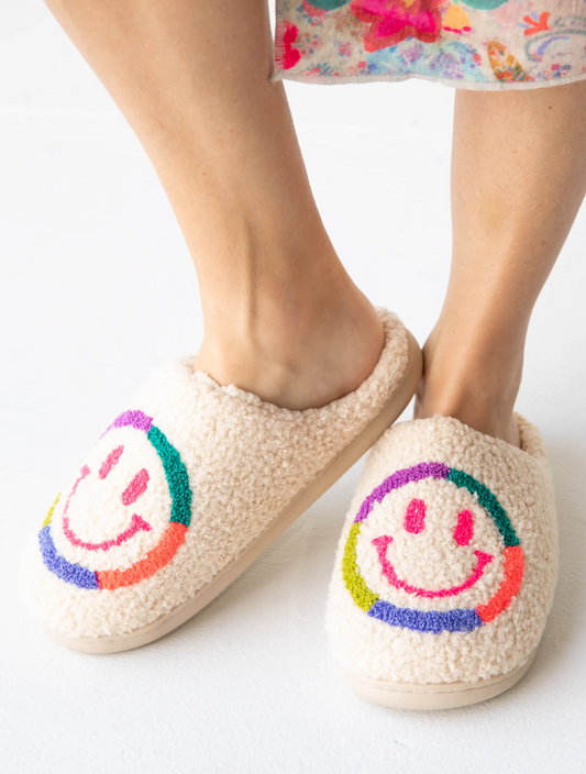 Icon Sherpa Slippers - Neon Smiley Face