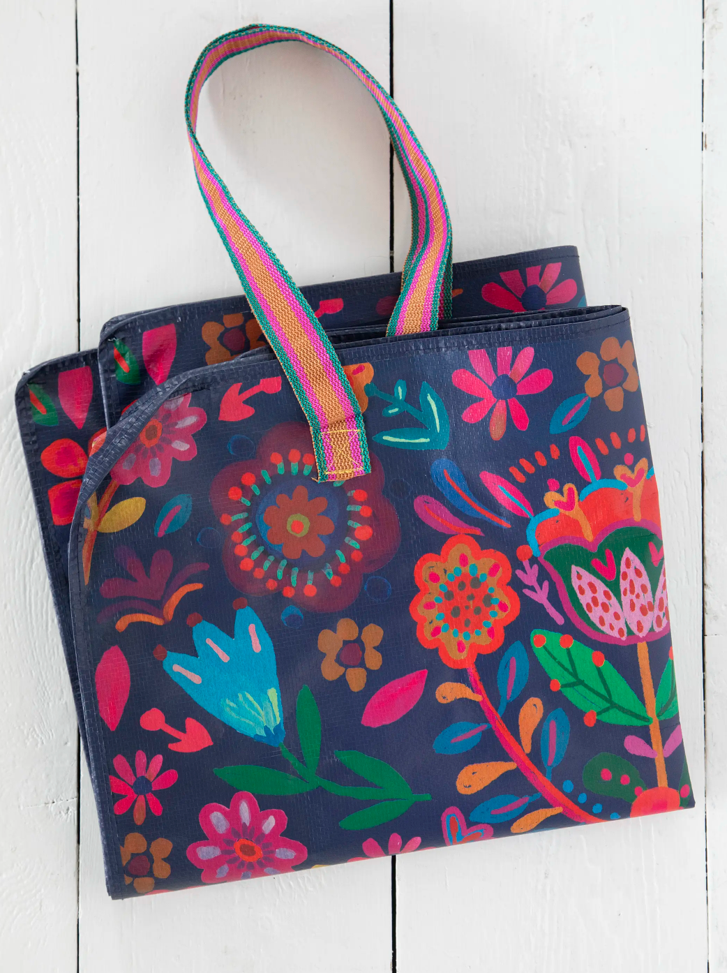 XL Zip Tote Bag - Indigo Folk Flower