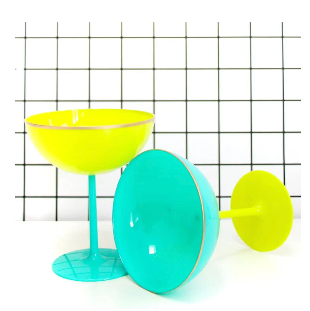 Turquoise and Lime Color Block Coupe Glasses