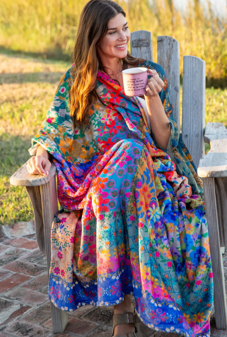Double-Sided Cozy Throw Blanket -  Bright Patchwork