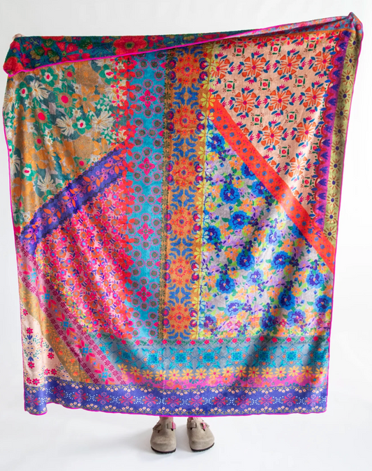 Double-Sided Cozy Throw Blanket -  Bright Patchwork