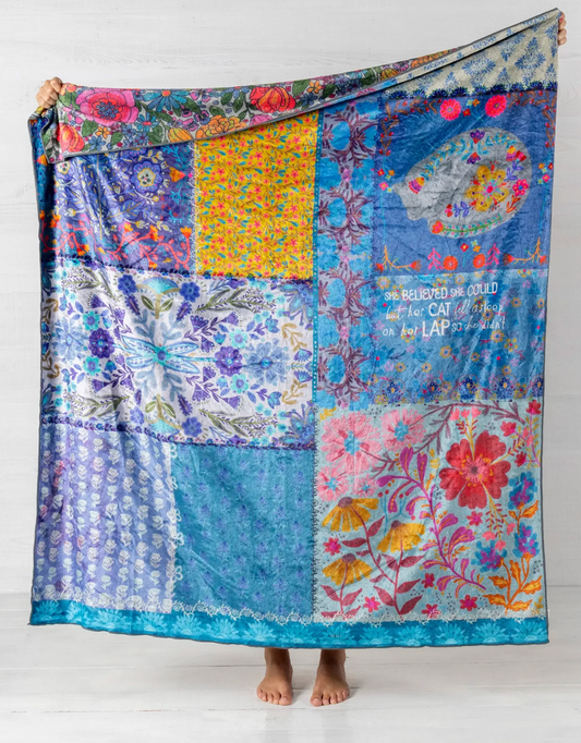 Double-Sided Cozy Throw Blanket - Teal Cat