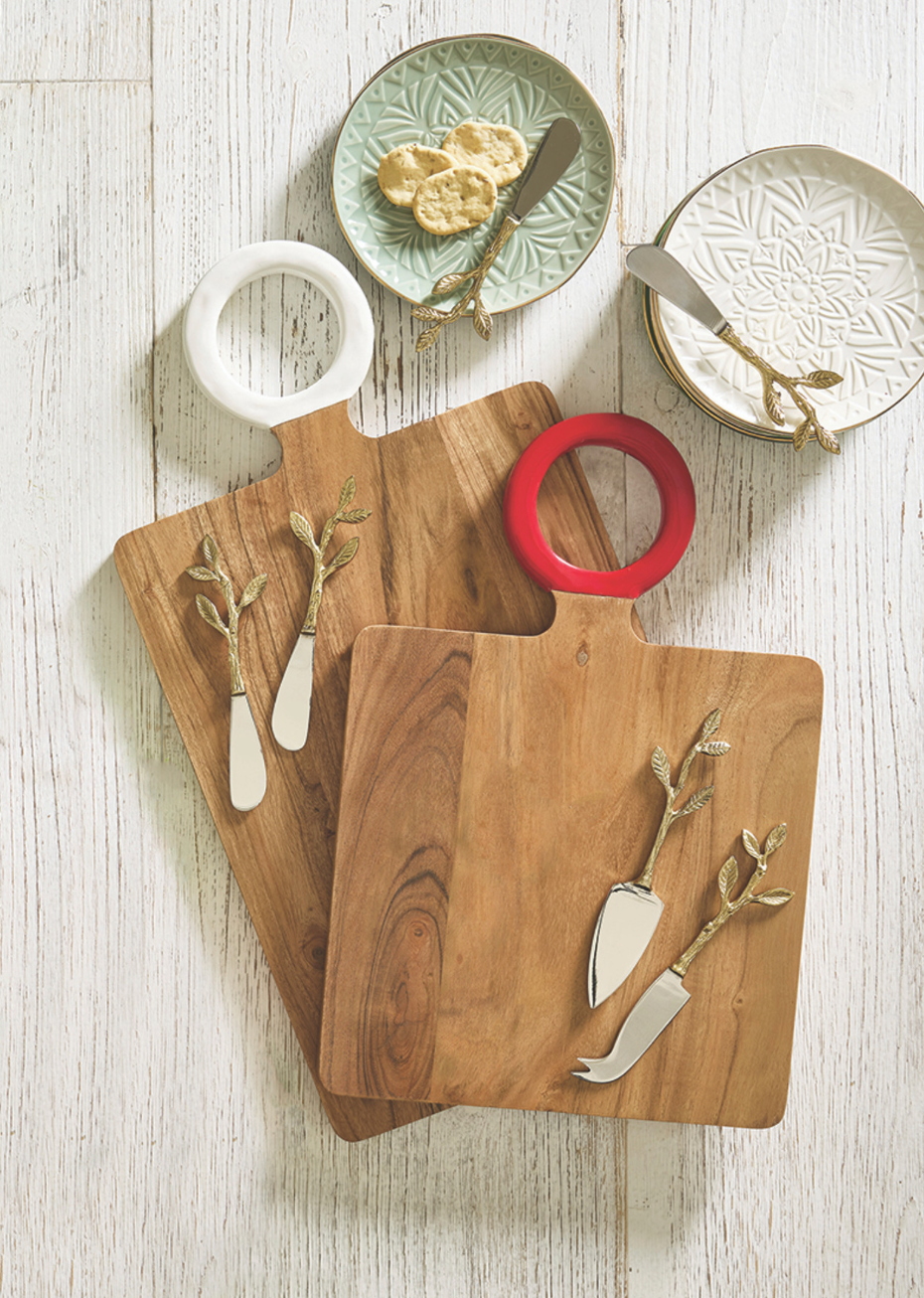 Wood Board with Enamel Handle Red