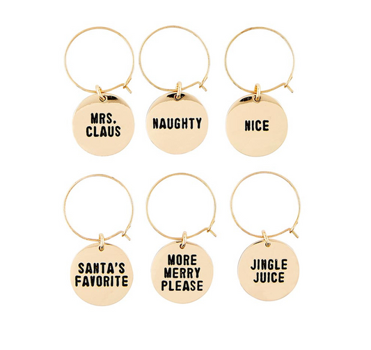 Holiday Wine Charms in Wood Box - Spirits Bright - Set of 6