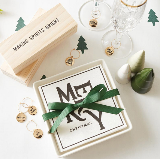 Holiday Wine Charms in Wood Box - Spirits Bright - Set of 6