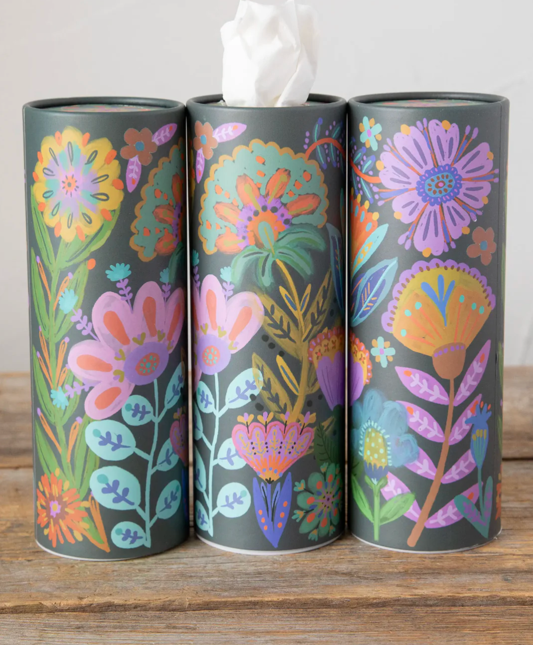 Car Tissues, Set of 3 - Navy Folk Flower