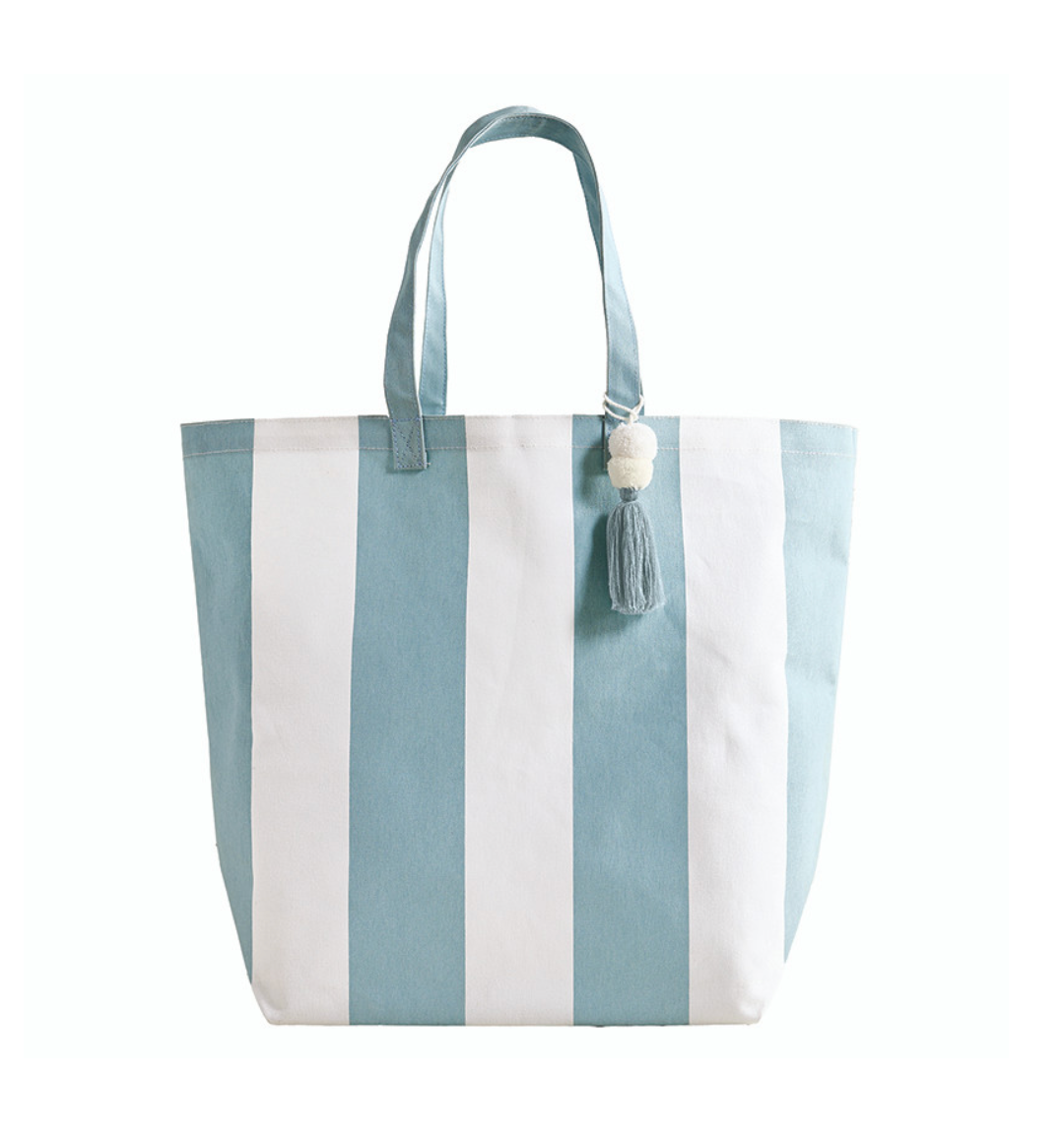 Large Canvas Tote - Blue Cabana Stripe