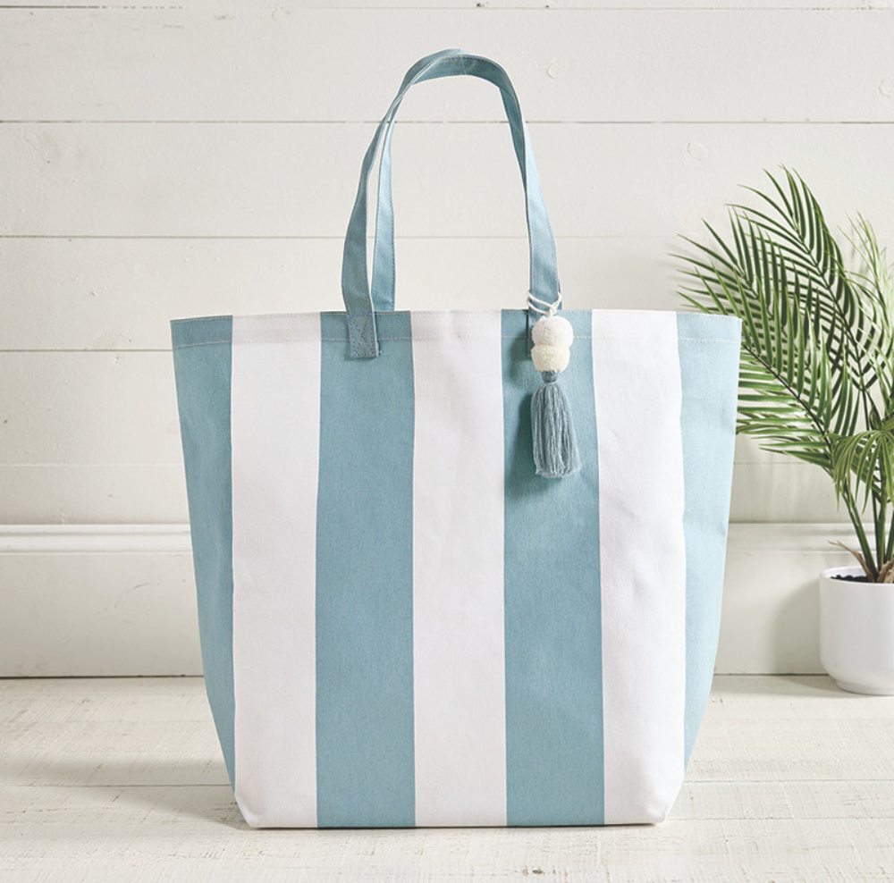 Large Canvas Tote - Blue Cabana Stripe