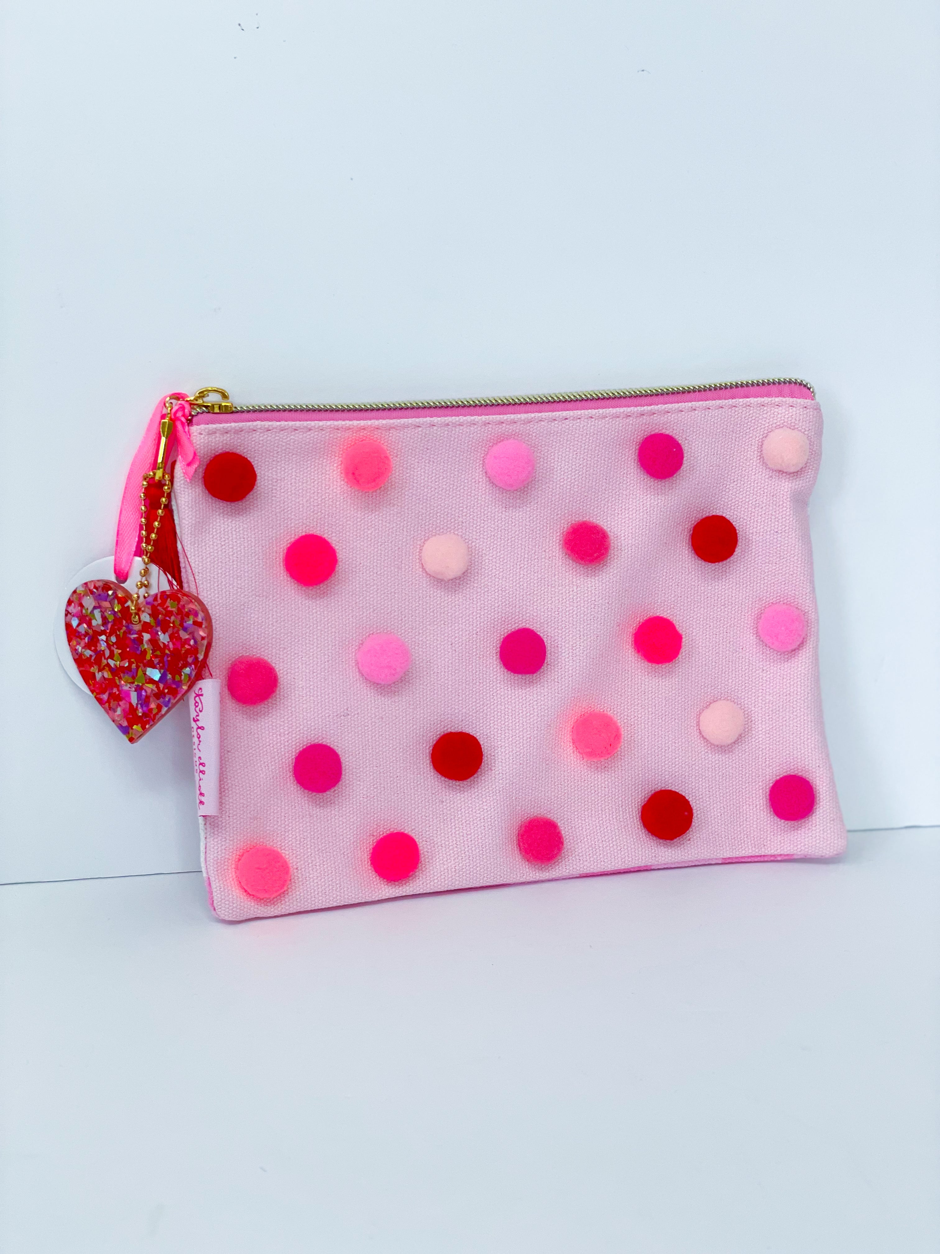 Red Pink Pom Pom Pouch shopequelecua