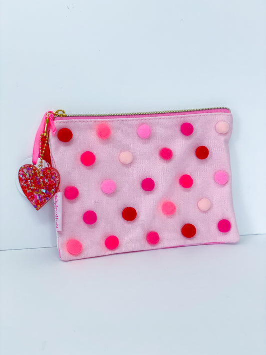 Red + Pink Pom Pom Pouch