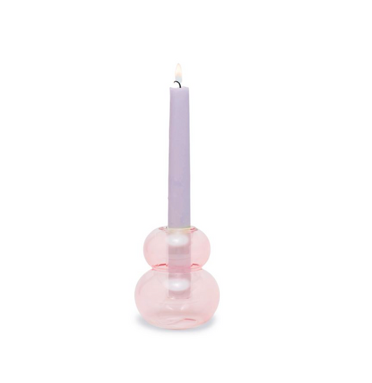 REALM PINK GLASS BUBBLE STACK TAPER HOLDER