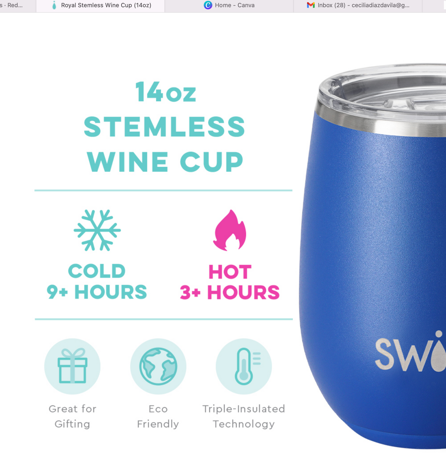 Royal Blue Stemless Wine Cup