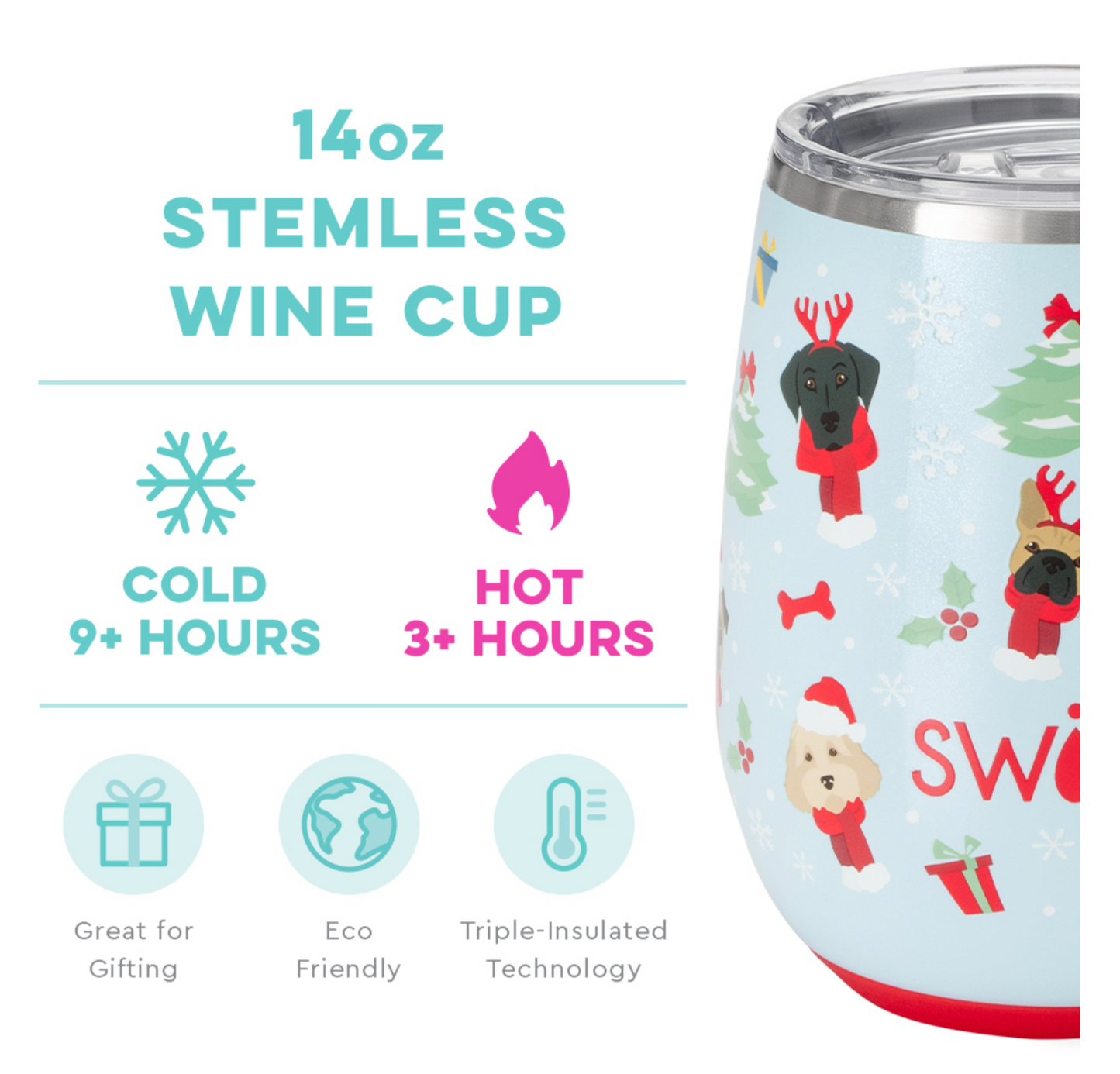 Santa Paws Stemless Wine Cup