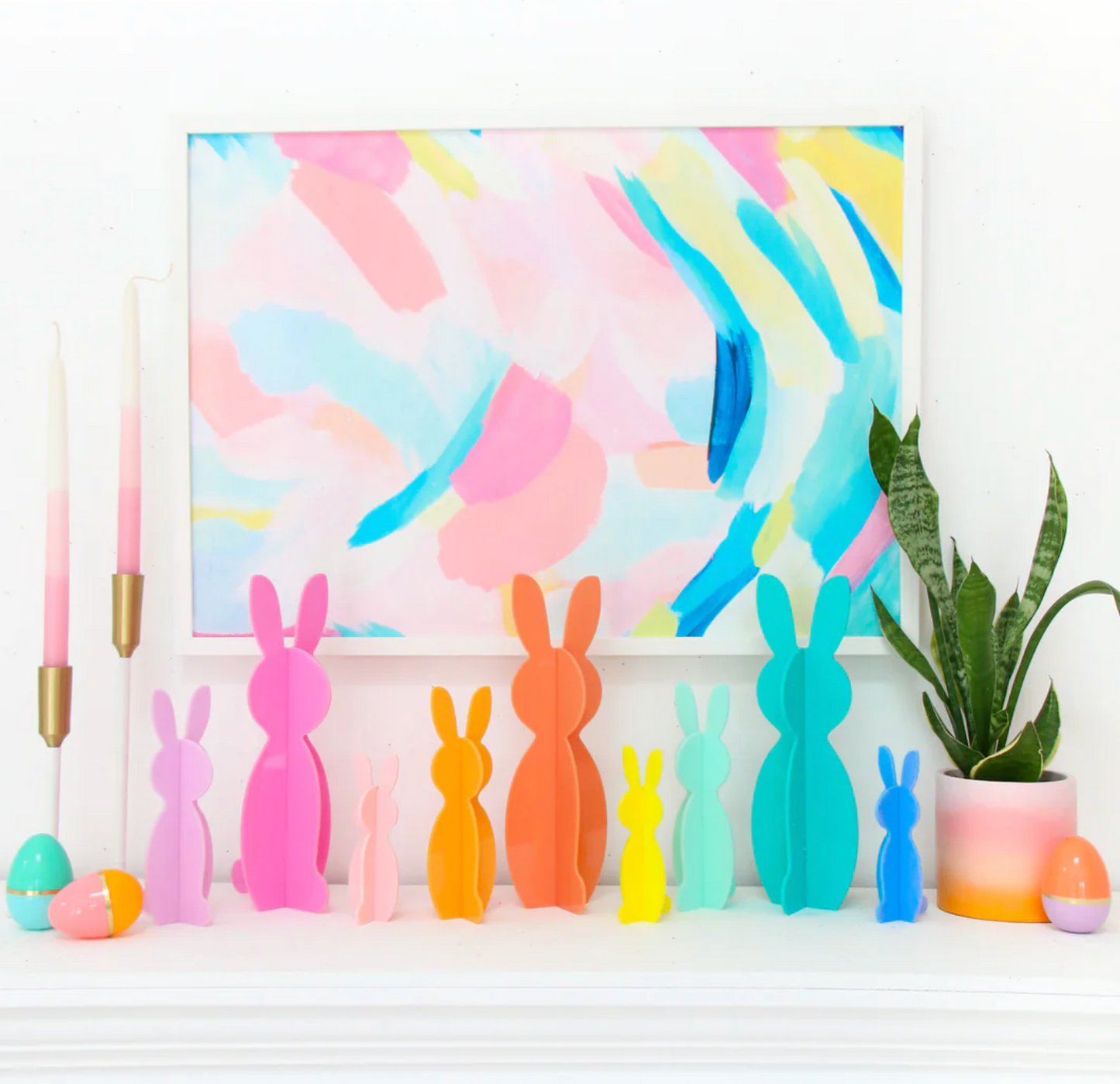 Coral and Yellow Acrylic Bunny Decorations